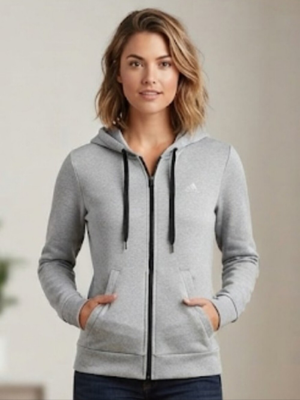 Adidas Women's Essentials Full-Zip Hoodie - Heather Grey, Size Small